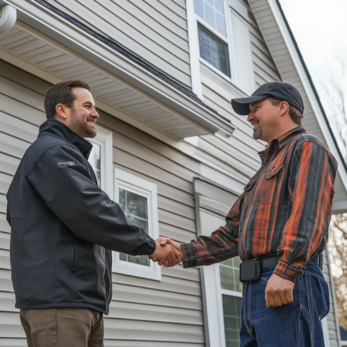 Happy homeowner after gutter installation